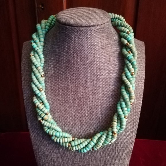 Vintage Twisted Turquoise & Gold Bead Choker - Picture 1 of 3